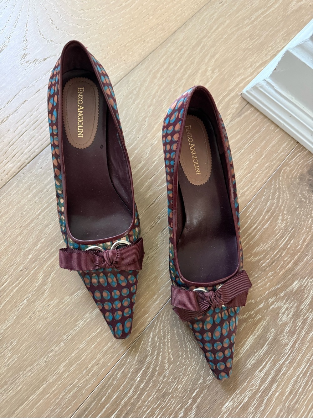 Enzo Angiolini Burgundy Multi-Spot Pointed Toe Pumps with Bow